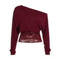 SUCHCUTE Elegantes, schulterfreies, mit Spitzen besetztes, tailliertes Top, Retro-Streetwear, solides Langarm-T-Shirt für Damen, Frühling und Sommer