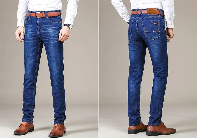Herrenmode Business Jeans Klassischer Stil Casual Stretch Slim Jean Hosen Männliche Marke Denim Hosen Schwarz Blau