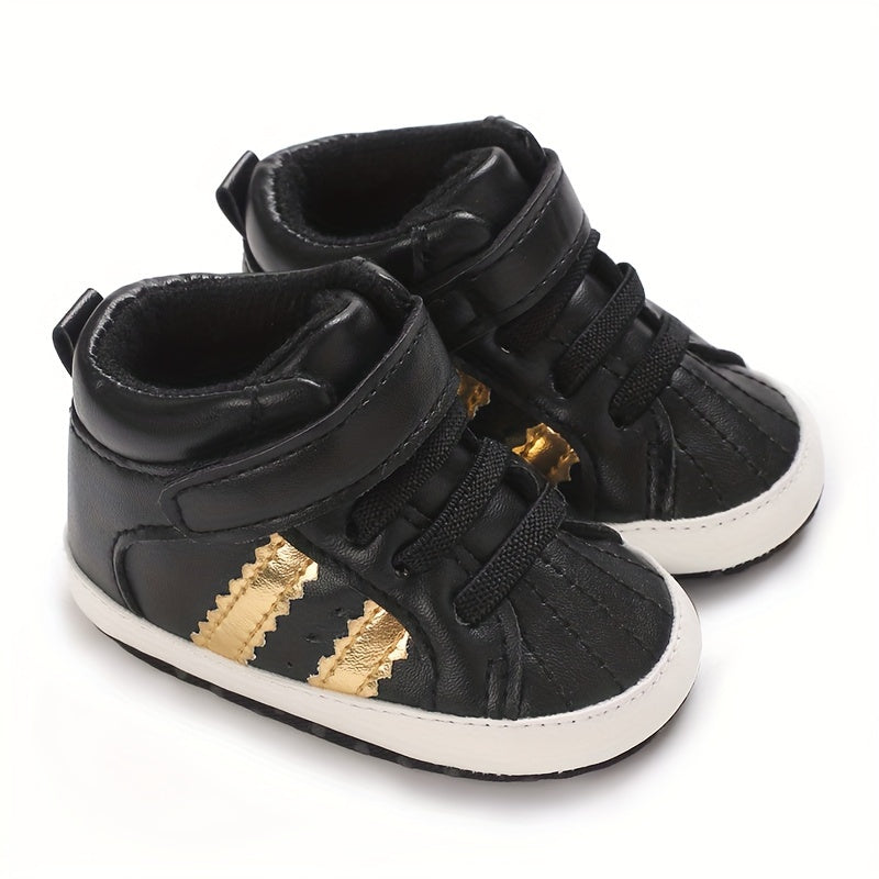 Infant & Newborn Boys' & Girls' Soft Sole Anti-Slip Sneakers - Breathable with Black Striped Design, Adjustable Buckle Closure, All-Season Casual Shoes for Toddlers, Baby Shoes, Toddler Footwear, Stylish Toddler Footwear, Com