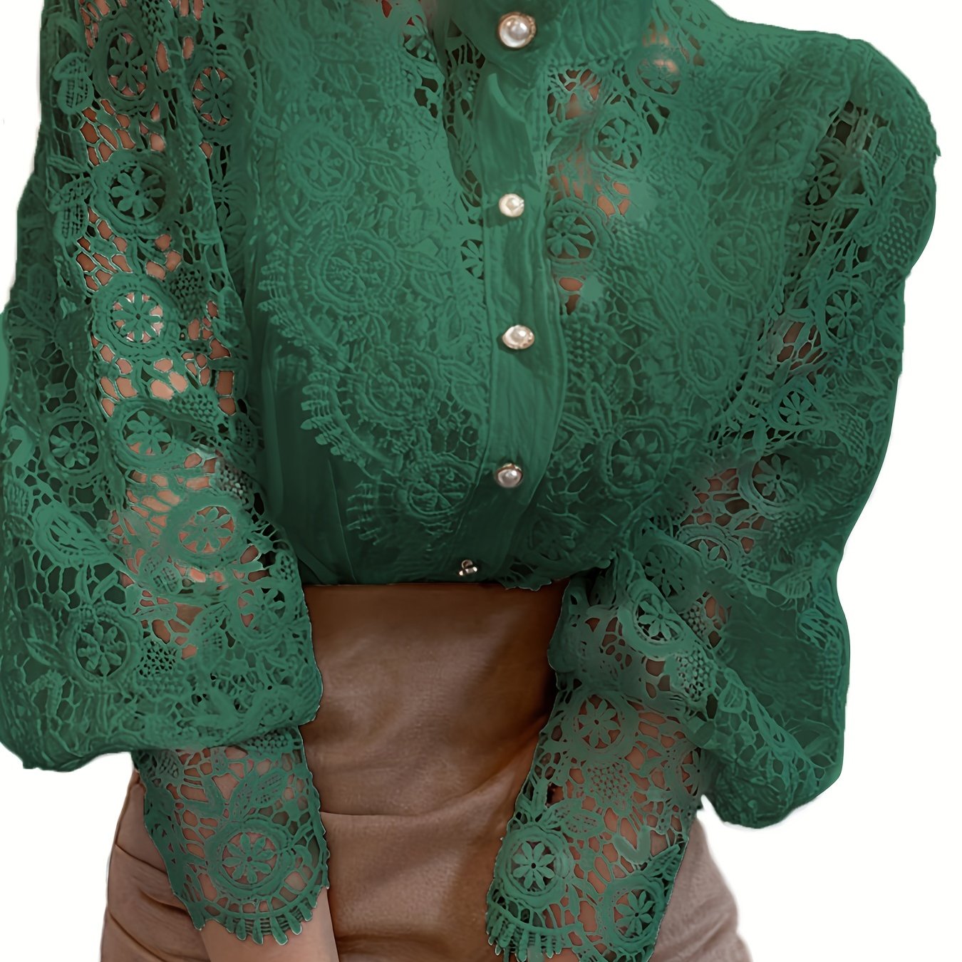 Women's Victorian Shirt - Elegant Blouse with Lace Sleeve cuffs, Vintage Button-Up Blouse for Wedding, Office, Party - Non-Stretch Formal Top (Hand Wash/Dry Clean) - Elegant Ladies Blouse, Wedding Guest Attire, Classic Collar
