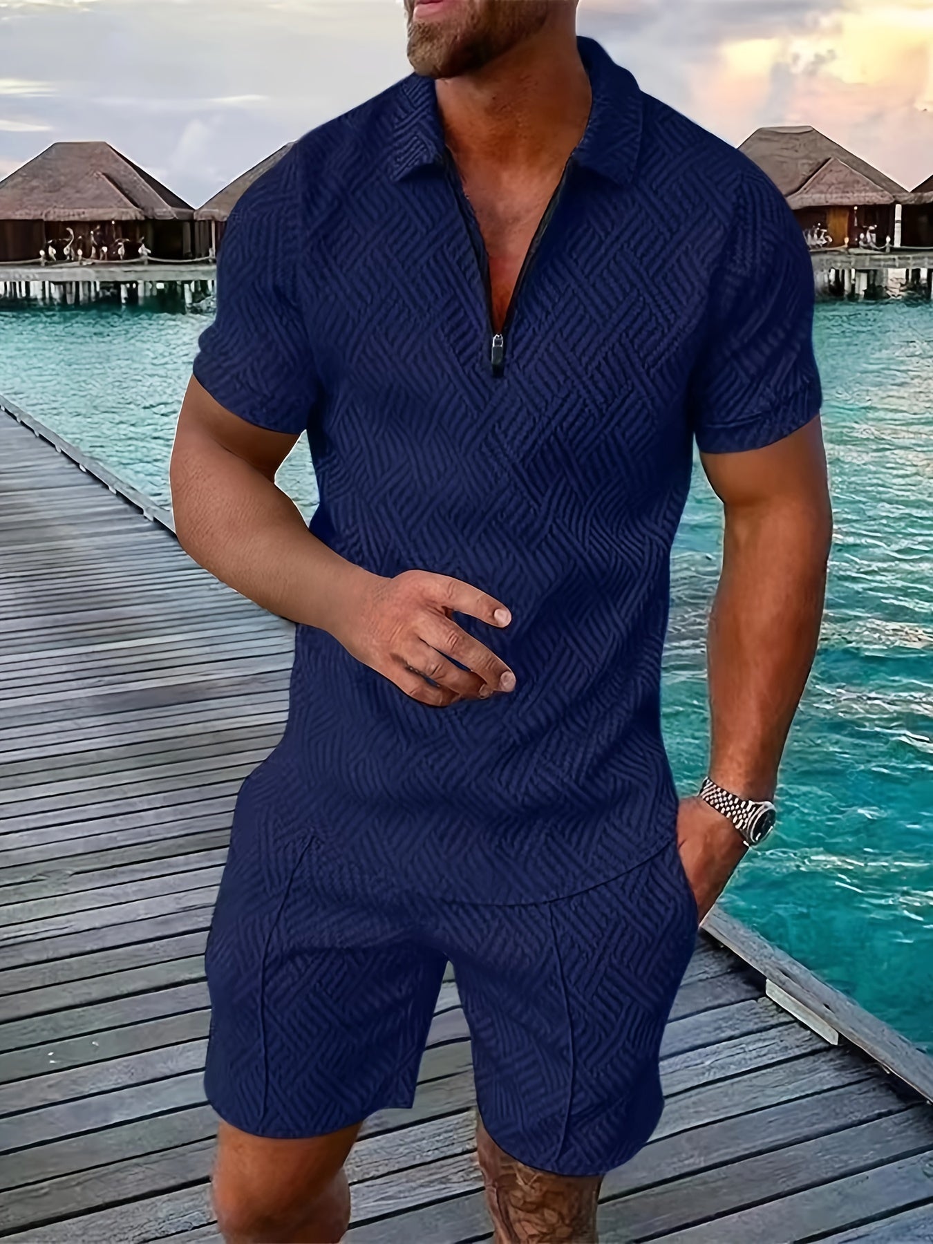 Men's T-shirt short sleeve + shorts casual sports suit blue