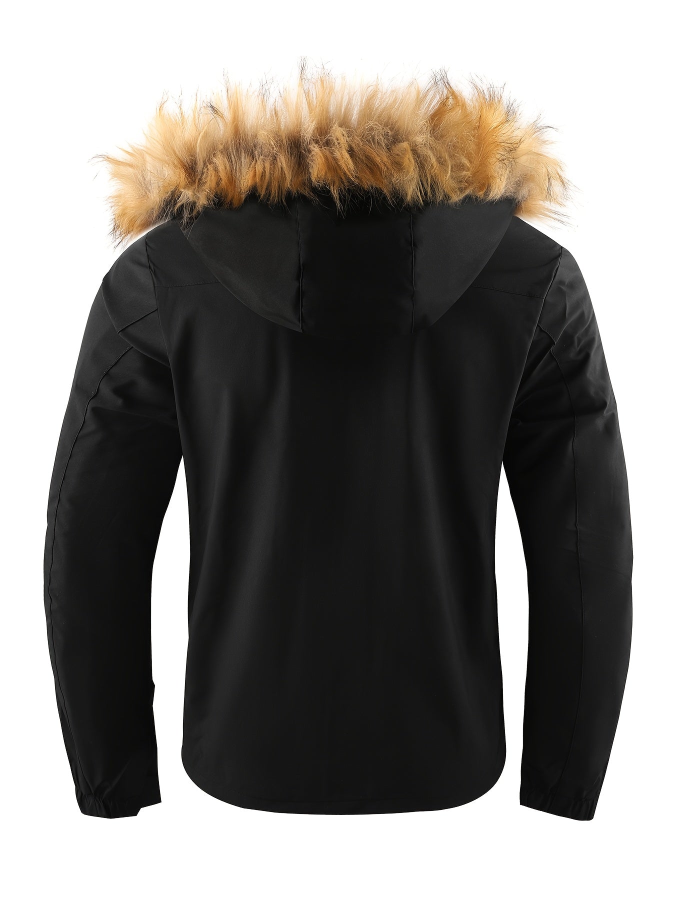 Men'S Winter Windbreaker Jacket with Lamb Fur Collar, Polyester 100% Windproof Zippered Sports Jacket, Alphabet Pattern, Regular Sleeve, Casual Outdoor Wear, H Fit, 150g/m² Fabric Weight