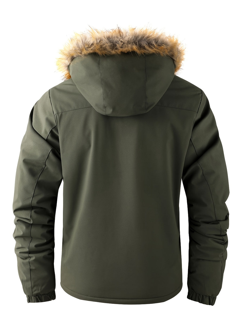 Men'S Winter Windbreaker Jacket with Lamb Fur Collar, Polyester 100% Windproof Zippered Sports Jacket, Alphabet Pattern, Regular Sleeve, Casual Outdoor Wear, H Fit, 150g/m² Fabric Weight